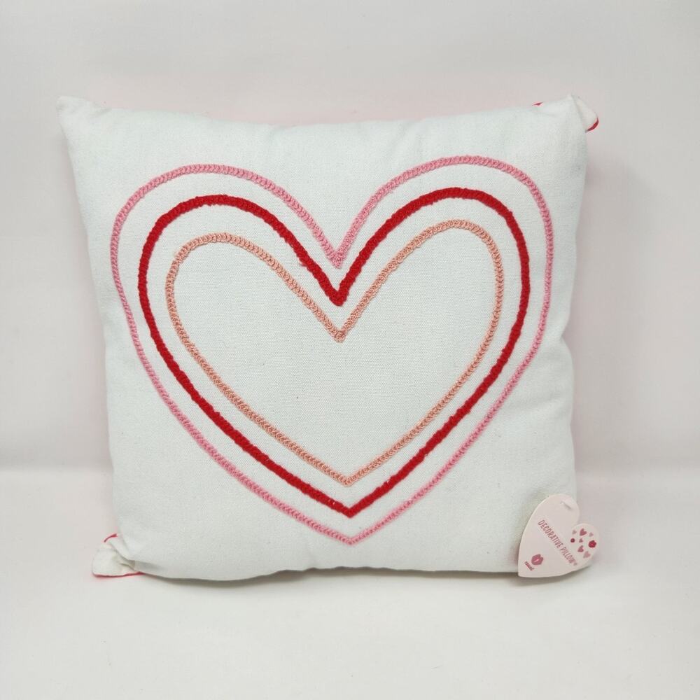 White Pink Red Heart Square Shaped Valentine's Day Decorative Pillow